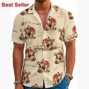 Polyester Hawaiian Shirt Tropical Print Short Sleeve Button Down